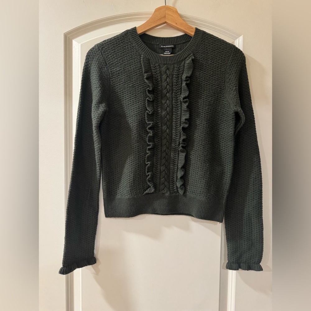 Club Monaco Forest Green Ruffle Sweater